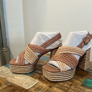 Marc Fisher Woven Platform Sandals - Brown and Tan